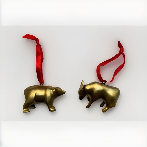 Restoration Hardware Brass Bear & Bull Ornaments Trader Stock Exchange 1980s VTG - Picture 1 of 7